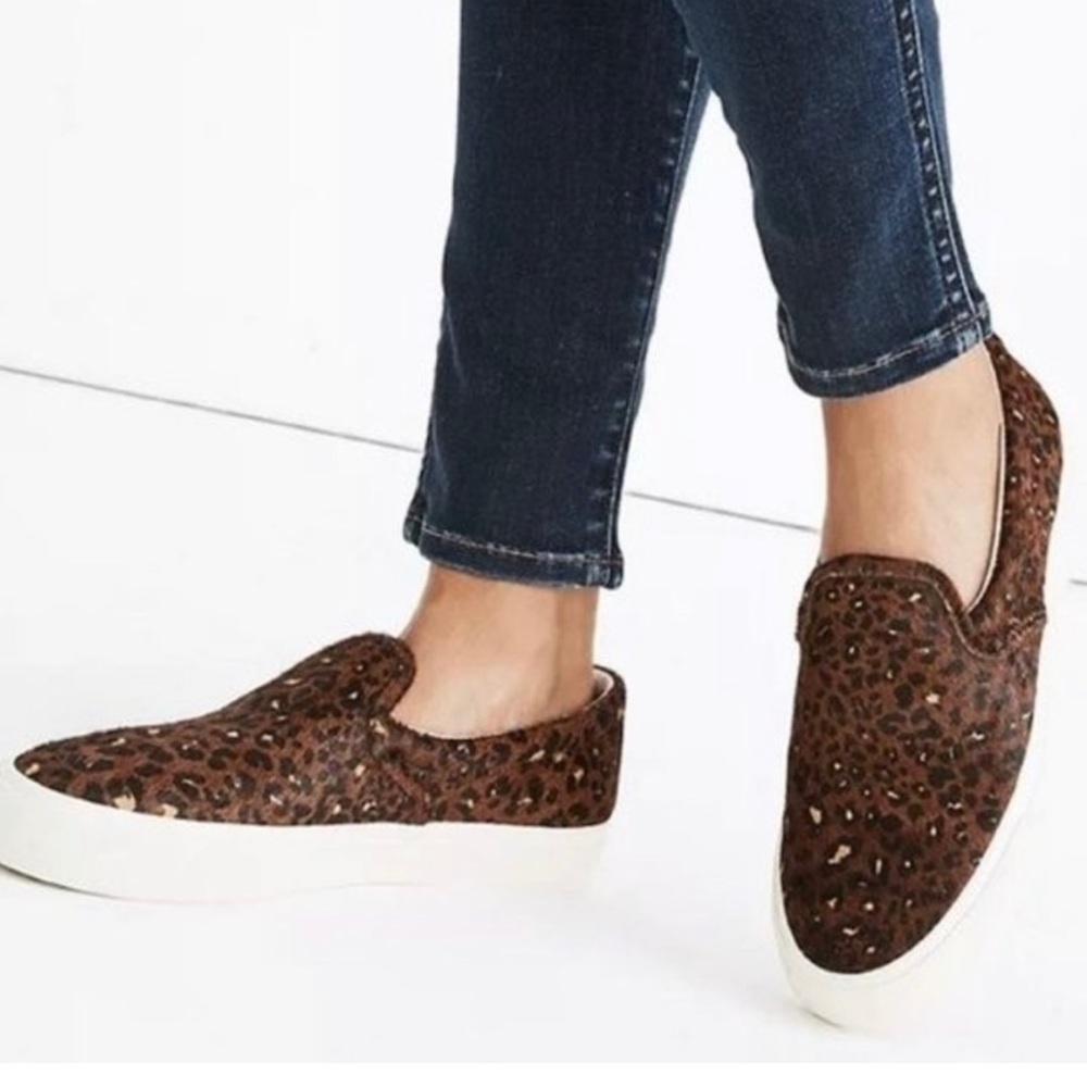 Madewell Women’s Leopard Animal Print Pony Calf Hair Skater Style Sneakers Sz 6